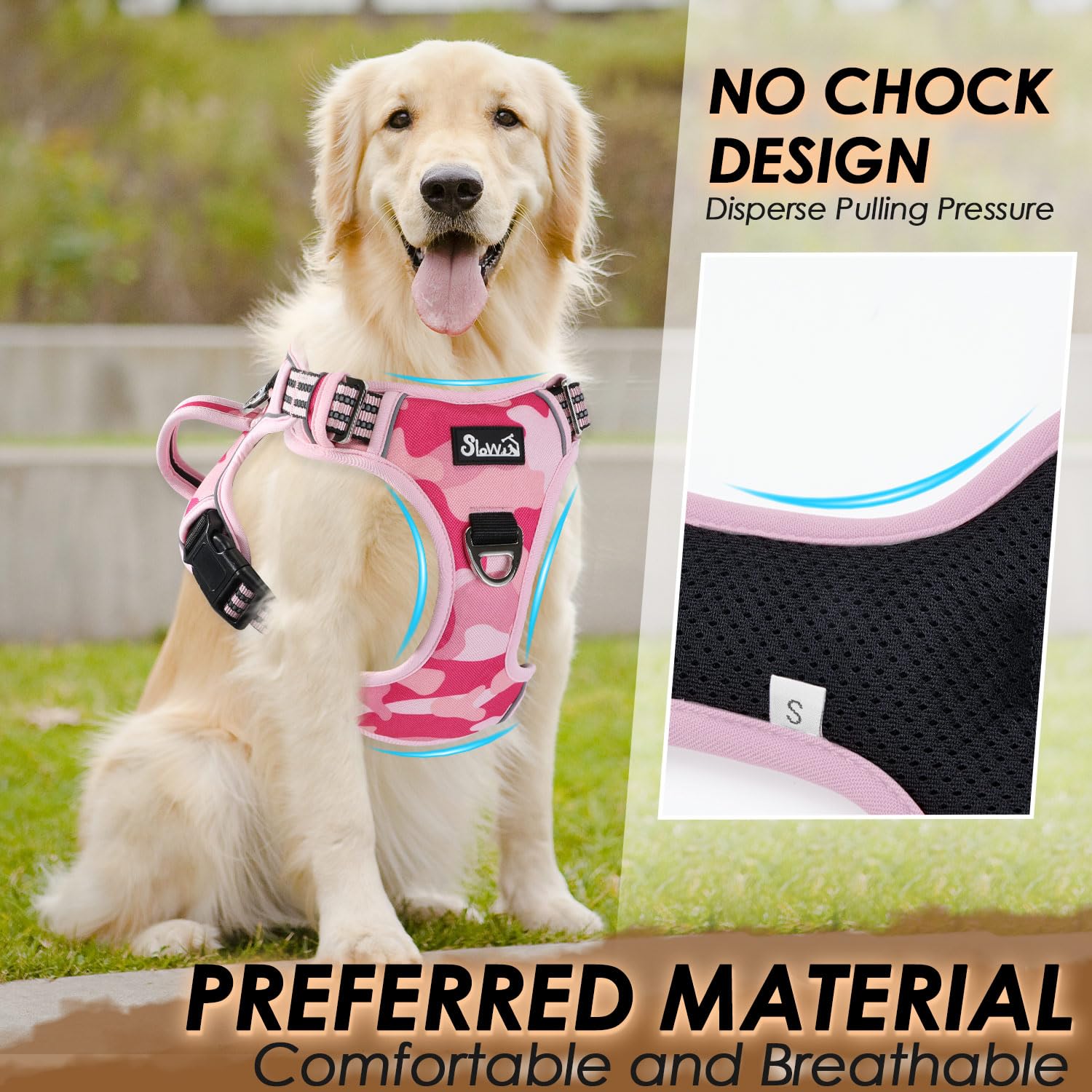 SlowTon No Pull Harness reflective straps boost night visibility
