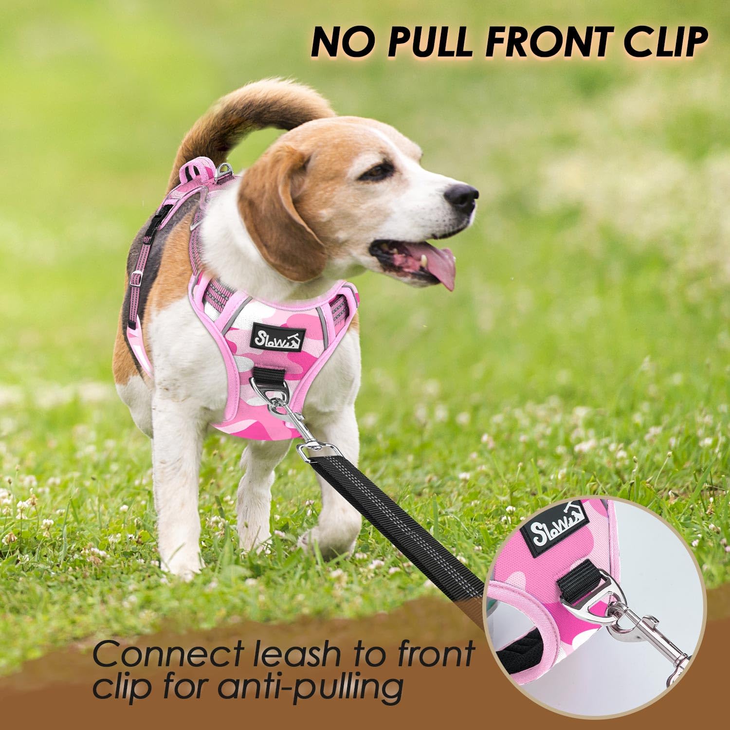 SlowTon No Pull Harness durable oxford mesh keeps dogs cool and sturdy