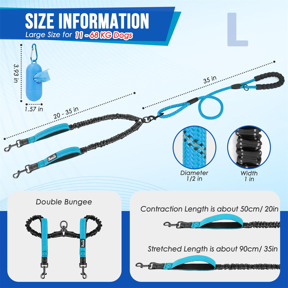 SlowTon padded-handles blue leash offers comfortable grip on long strolls.