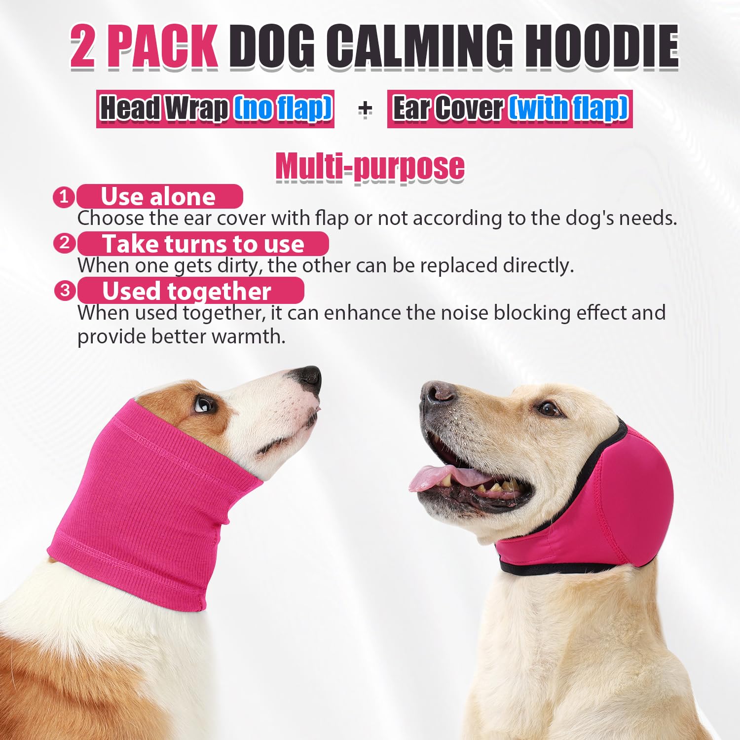 SlowTon Quiet Ears dog hoodie pink neck wrap calms windy days