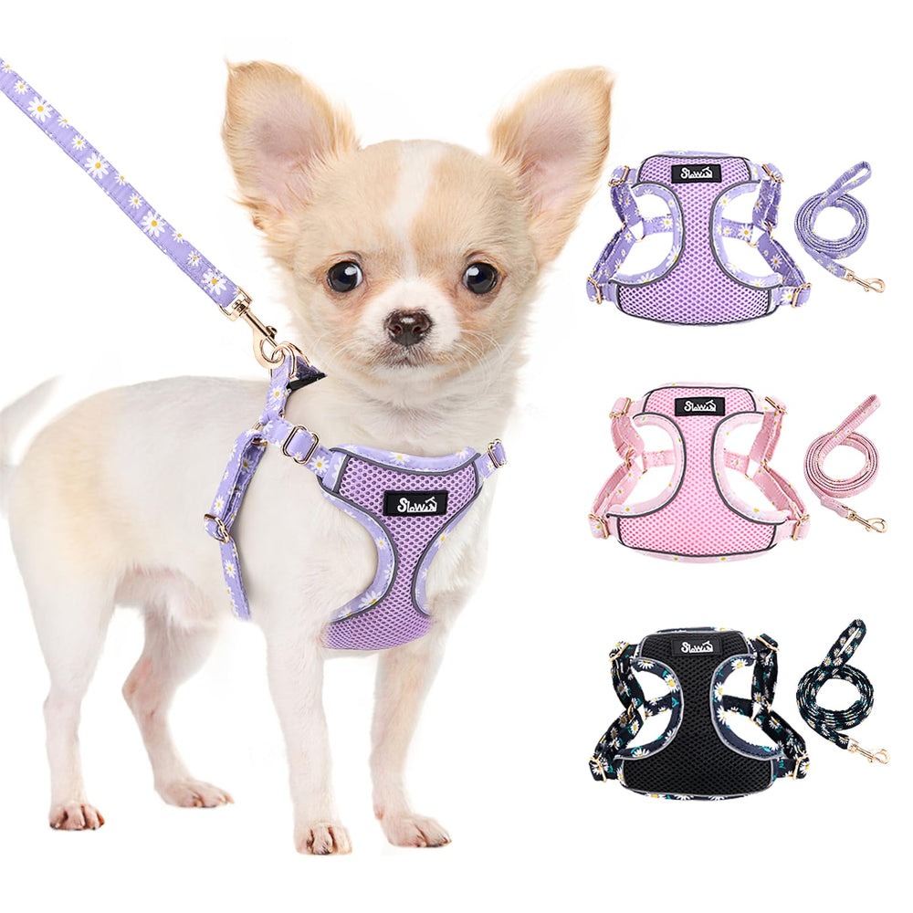 SlowTon small dog harness in purple front view showing no-pull design for easier walking