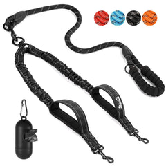 SlowTon double leash with two dogs and 360° swivel prevents tangles on busy walks.