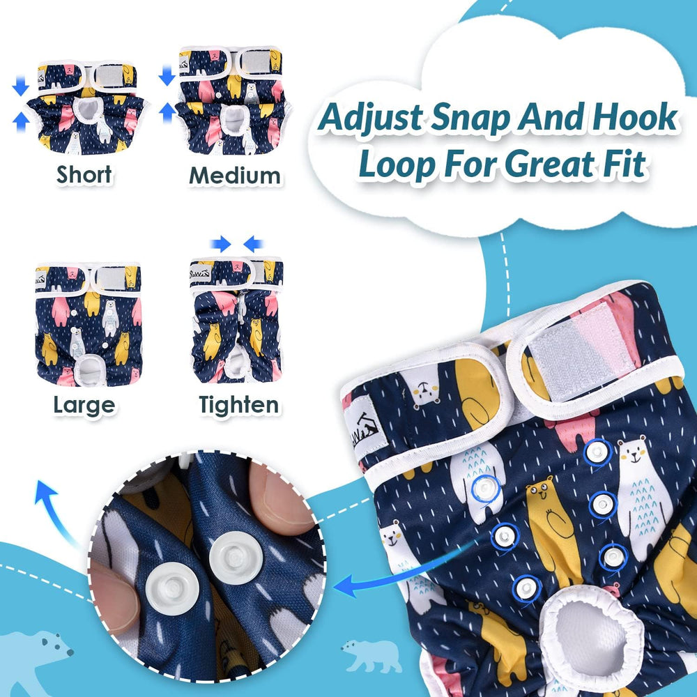 SlowTon washable dog diaper female side view demonstrates flexible hook-and-loop closure for easy on/off.