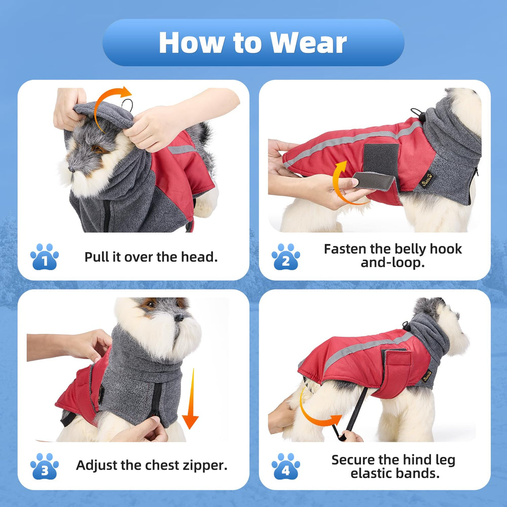 SlowTon Winter Dog Coat elastic leg straps prevent lift during windy walks