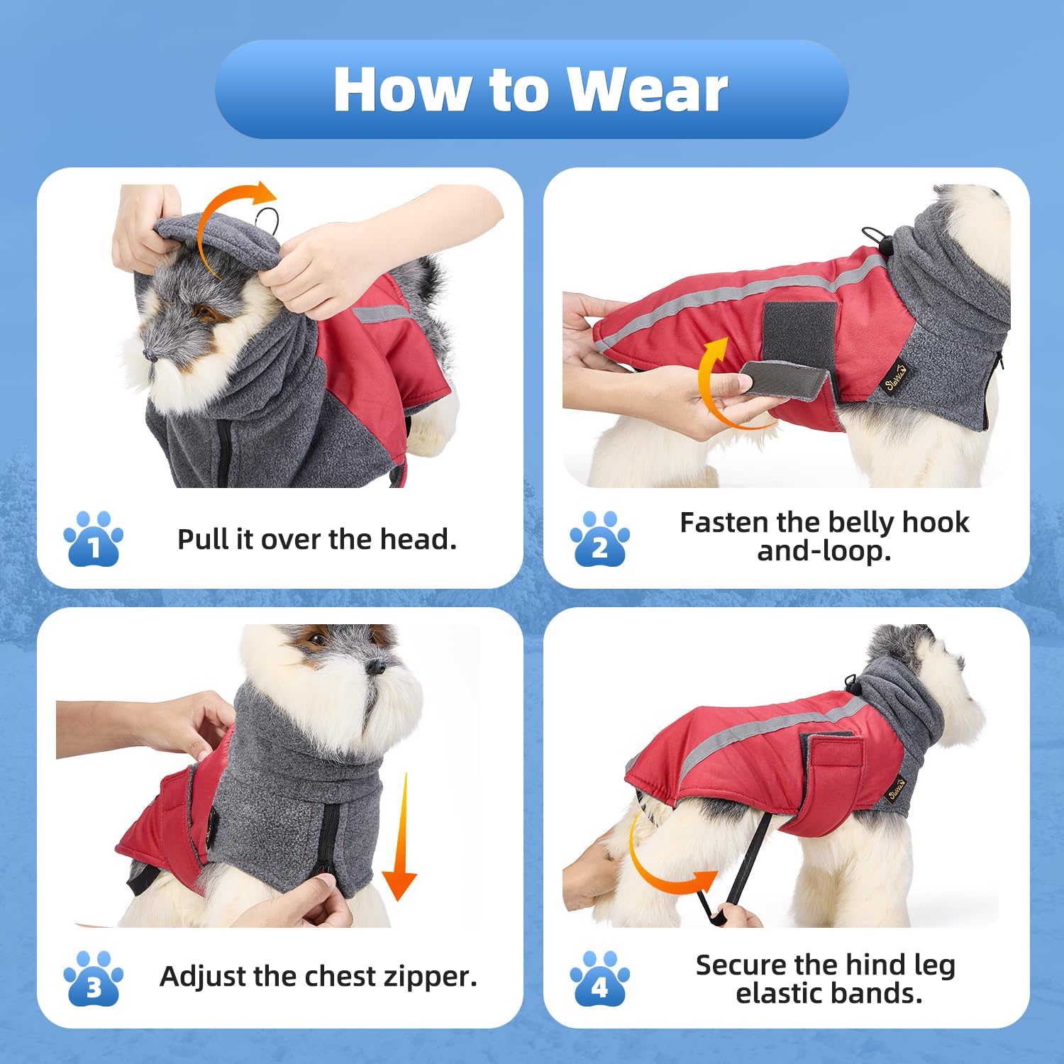 SlowTon Winter Dog Coat back reflective stripes boost visibility during dawn or dusk.