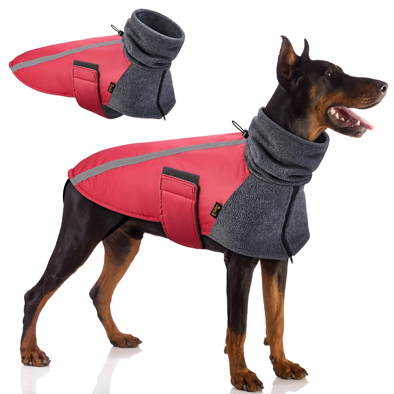 SlowTon Winter Dog Coat with rolled-down scarf for adjustable neck coverage