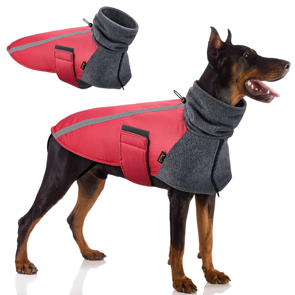 SlowTon Winter Dog Coat with rolled-down scarf for adjustable neck coverage