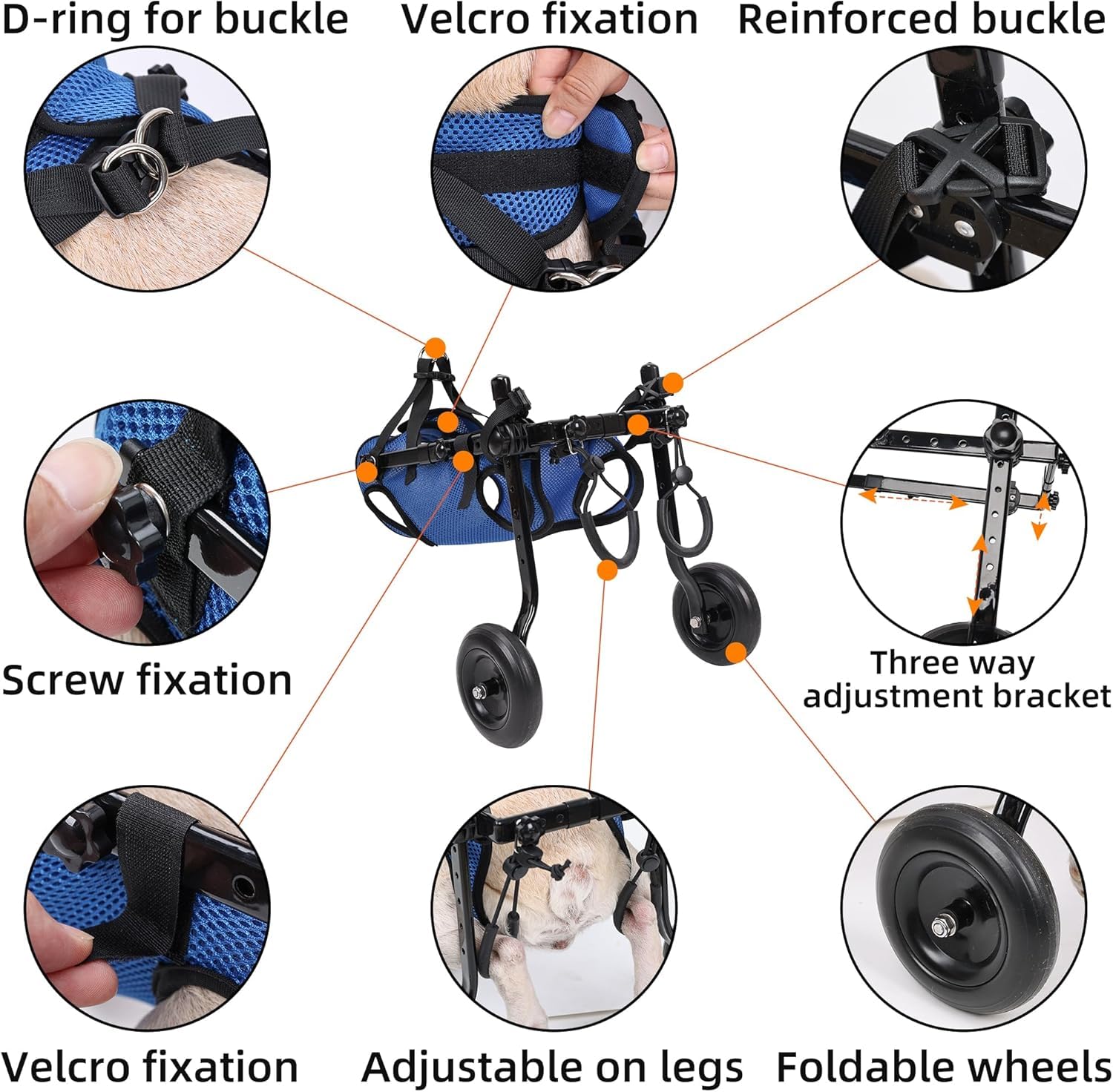 Small Dog Wheelchair comfortable-straps ensures secure, comfortable wear during daily activity.