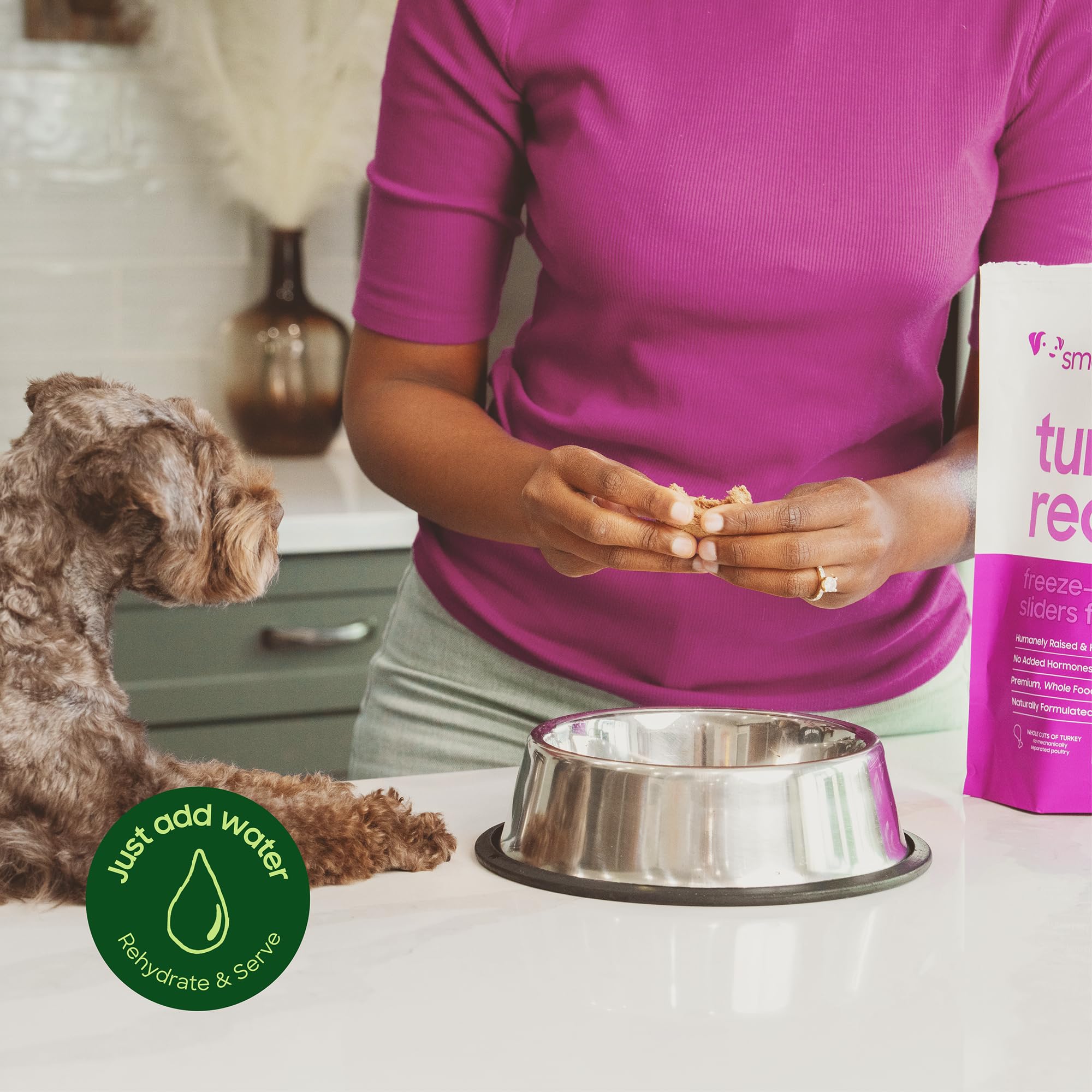 Smallbatch Pets feeding time with dog bowl, convenient serving.