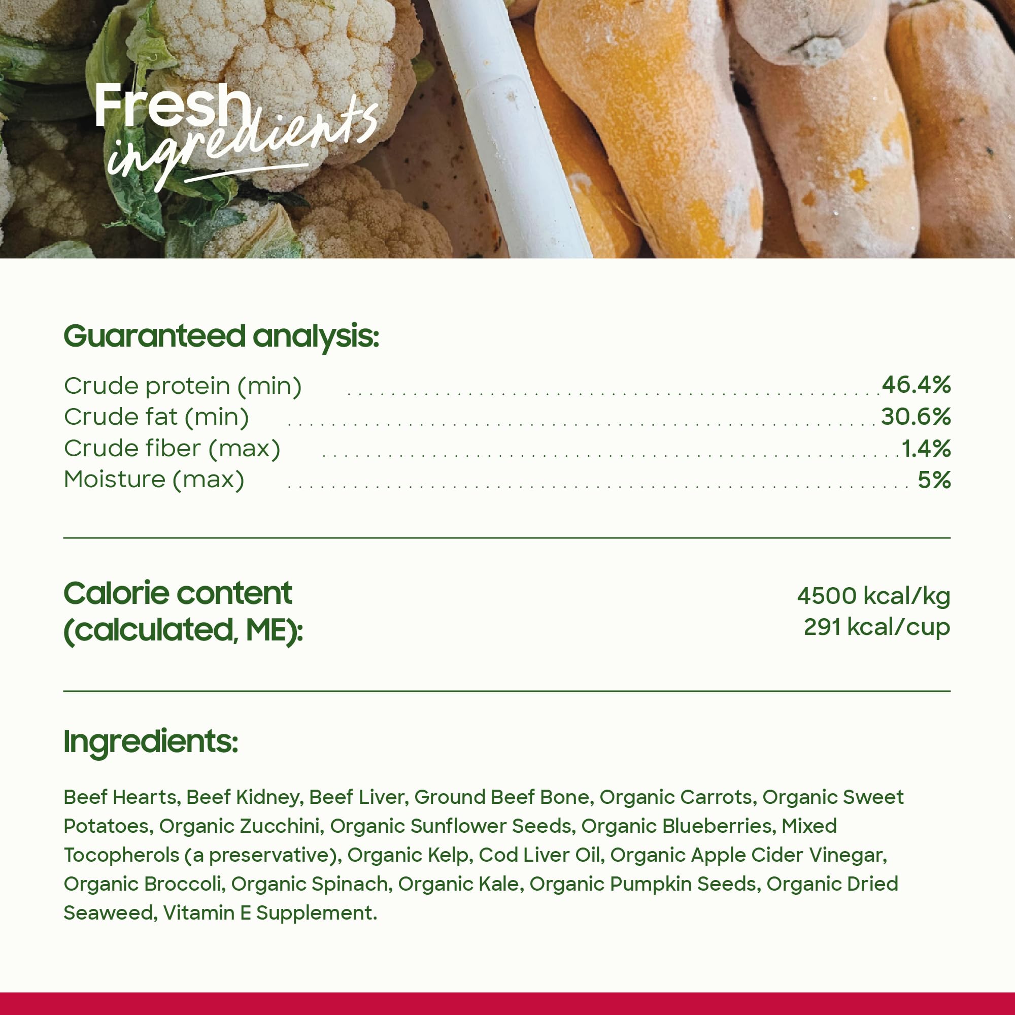 Smallbatch Pets organic produce image — carrots, kale, and blueberries support digestion and antioxidants.