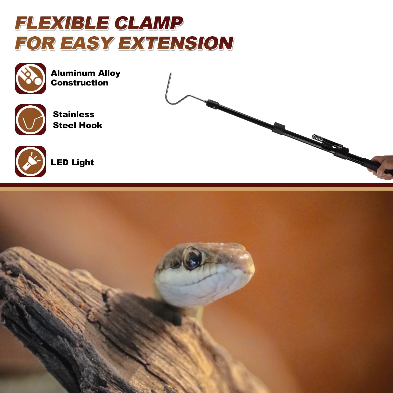 Smarkey Snake Catcher aluminum body provides sturdy, lightweight performance.