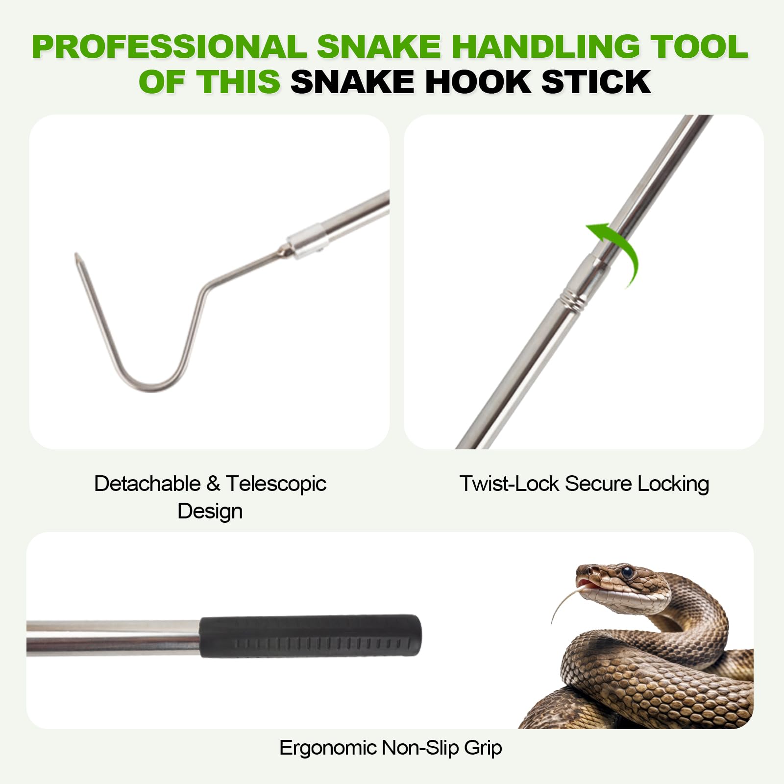 Smarkey-snake-hook-3-section-telescoping: Three-section telescoping design extends reach with smooth operation.