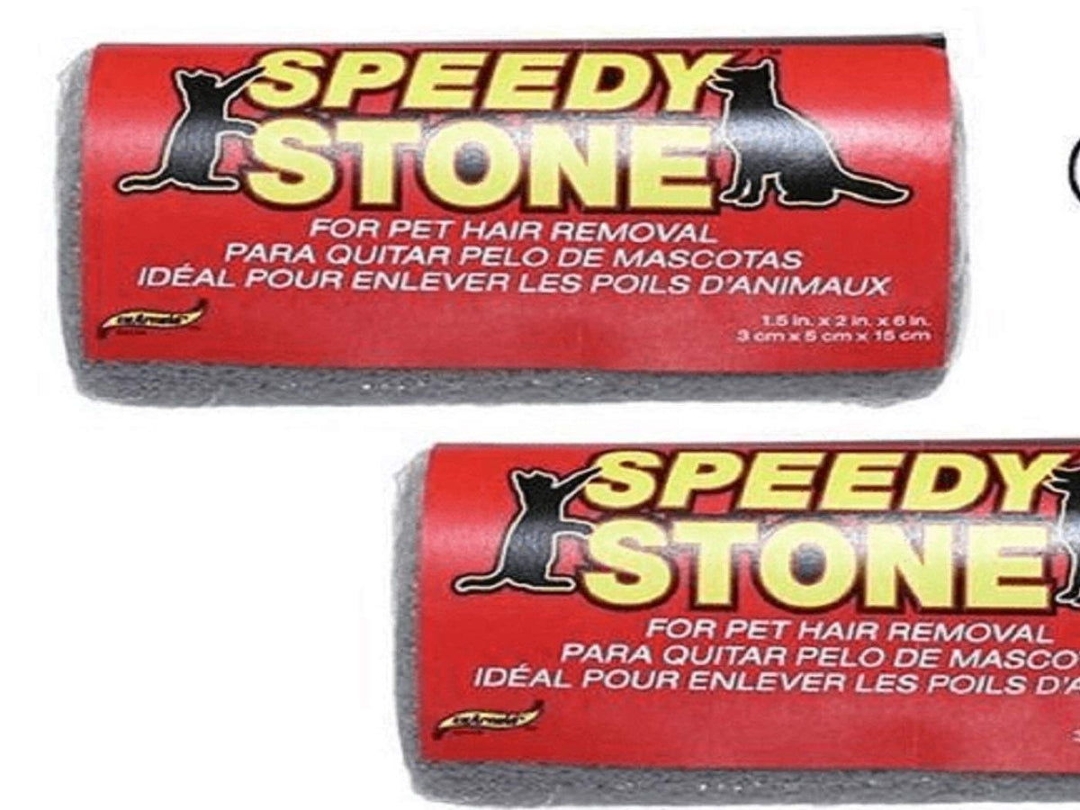 S.M. Arnold Speedy Stone Pet Hair Remover 2-pack cleans fabric upholstery and carpets.