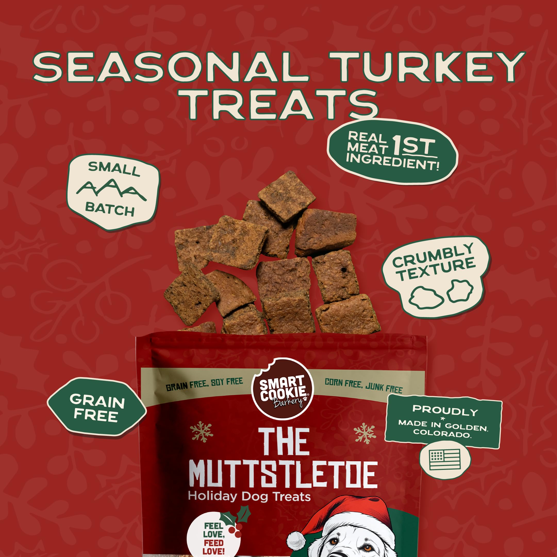 Smart Cookie Muttstletoe turkey-pumpkin-cranberry medley for a Thanksgiving-like treat.
