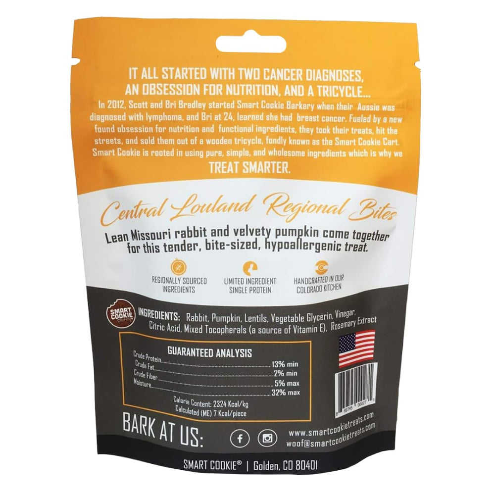 Smart Cookie Rabbit-Pumpkin soft treats closeup shows chewy texture for training rewards.