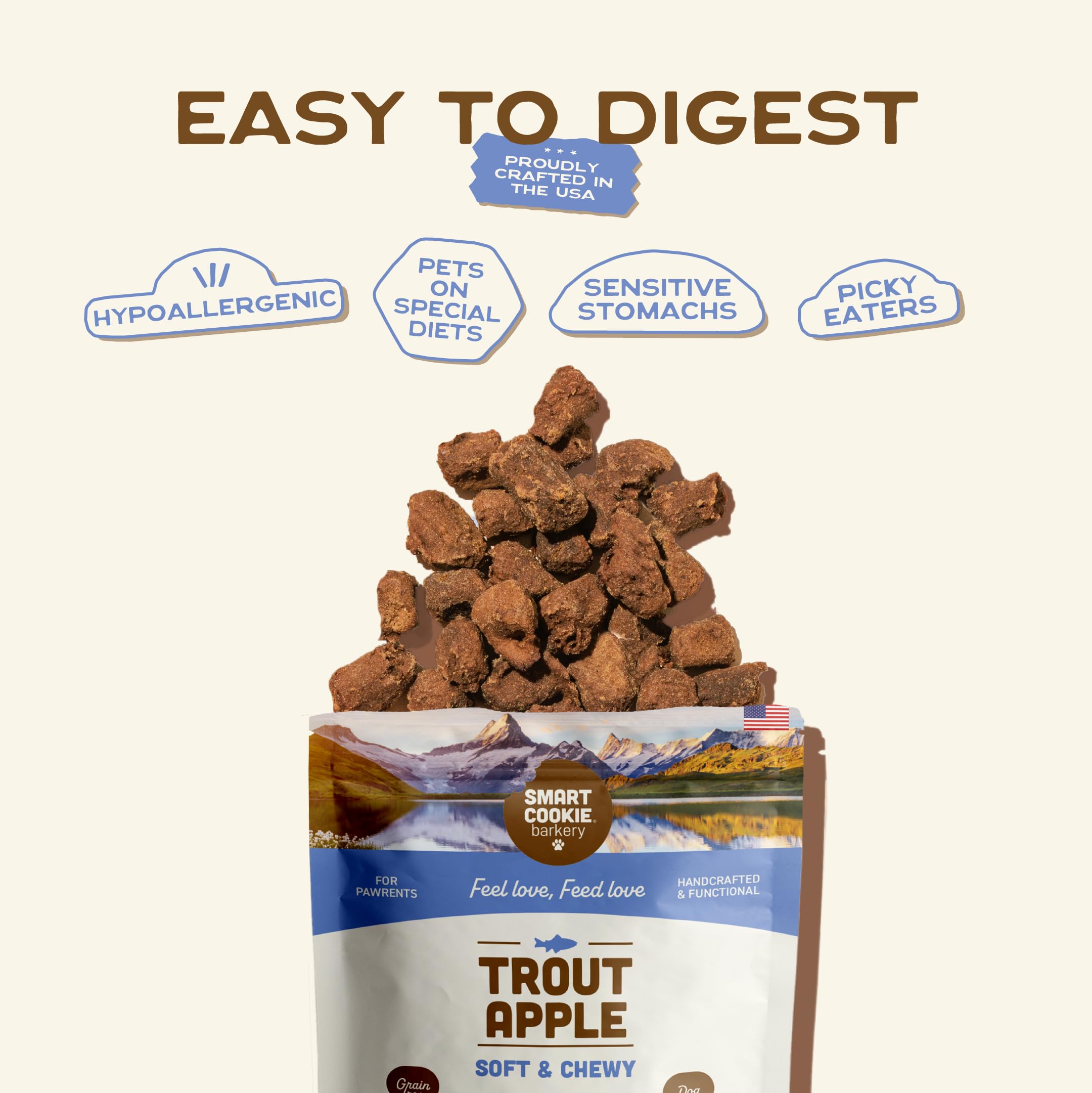 Smart Cookie Trout & Apple ingredients label highlights limited ingredients.
