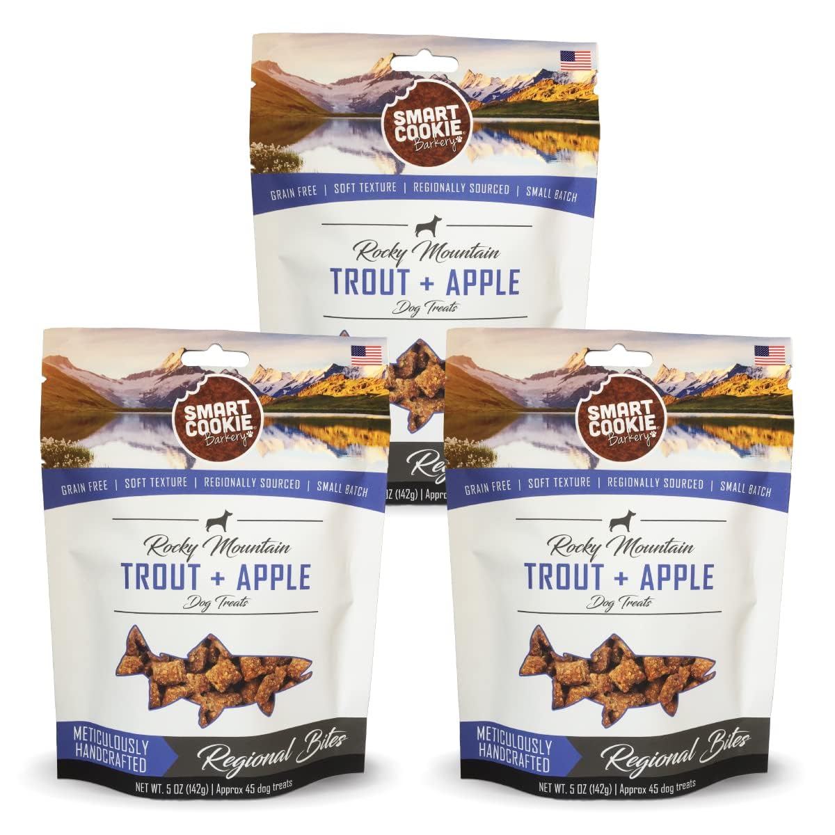 Smart Cookie Trout-Apple soft treats pack shot for allergy-friendly training rewards