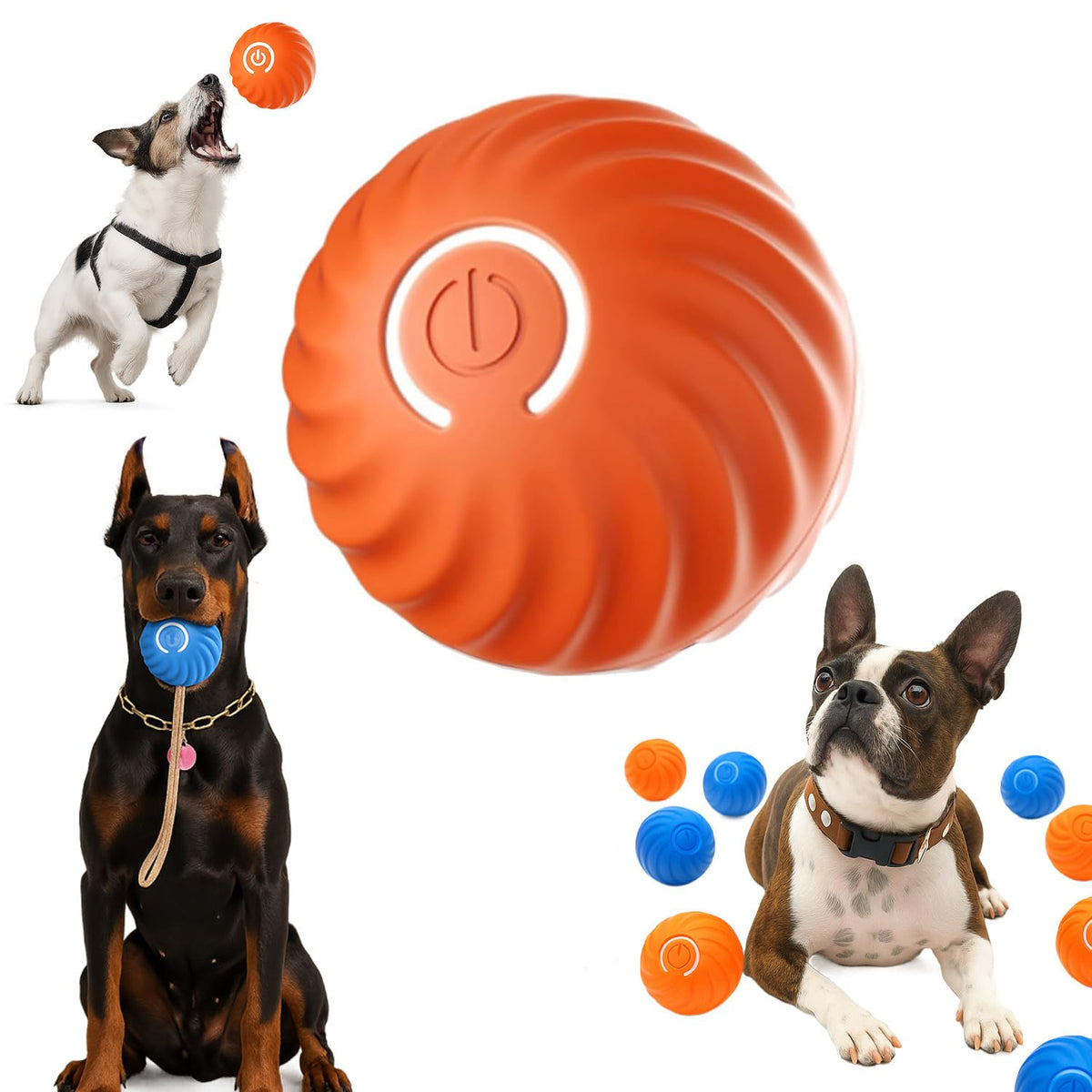 Smart Jumping Ball for Dogs orange play-scene demonstrates engaging exercise and interactive fun.