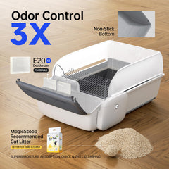 Smart Self-Cleaning Cat Litter Box app control showing scheduling and cleaning options.