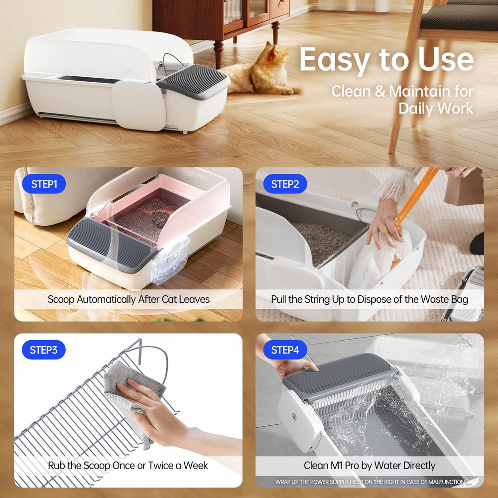 Smart Self-Cleaning Cat Litter Box ideal for multiple cats with a spacious layout.