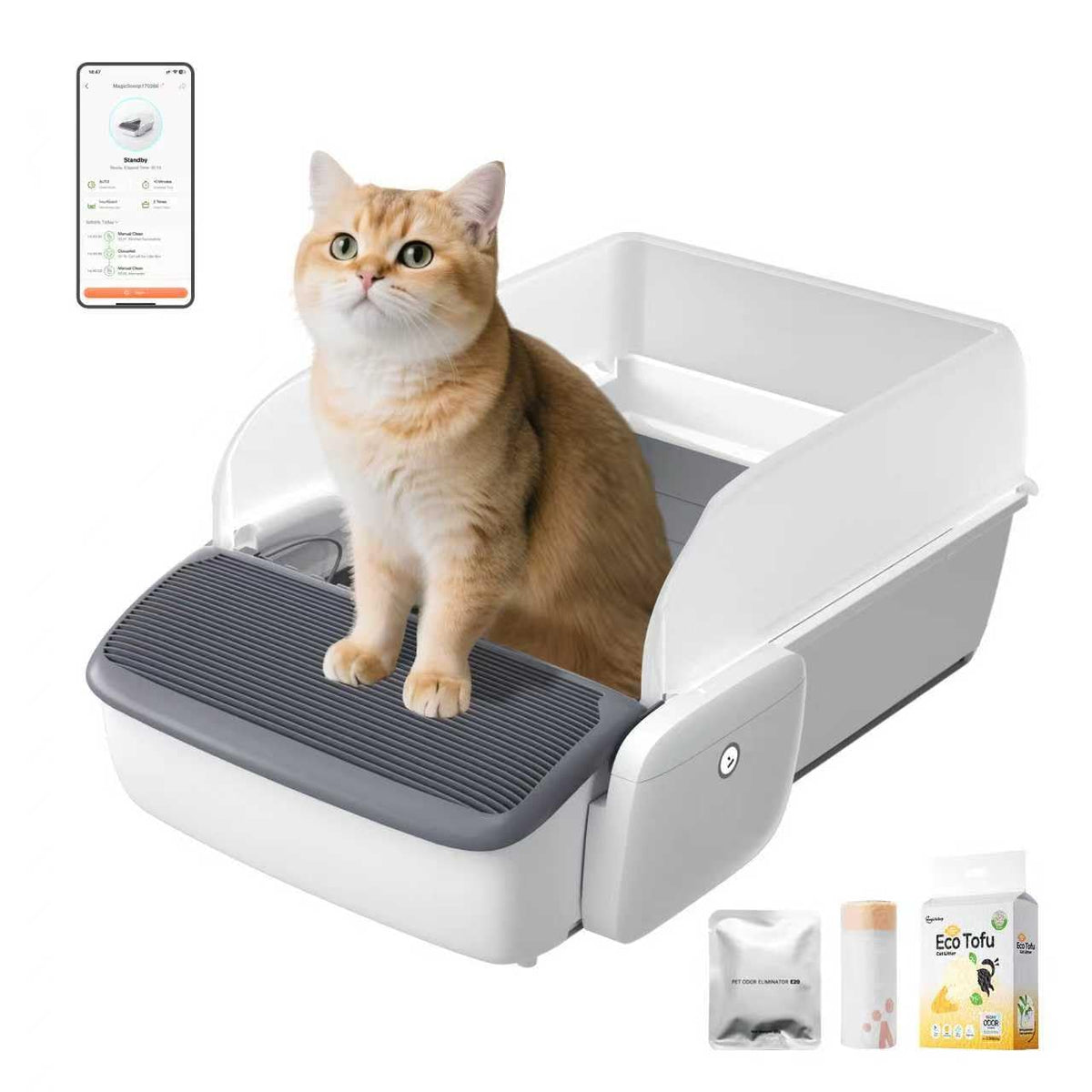Smart Self-Cleaning Cat Litter Box open-top design for easy access and multi-cat comfort.