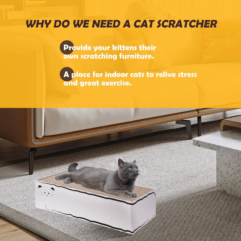 Smartbean cat scratcher pad cat in use demonstrates scratching and stretching