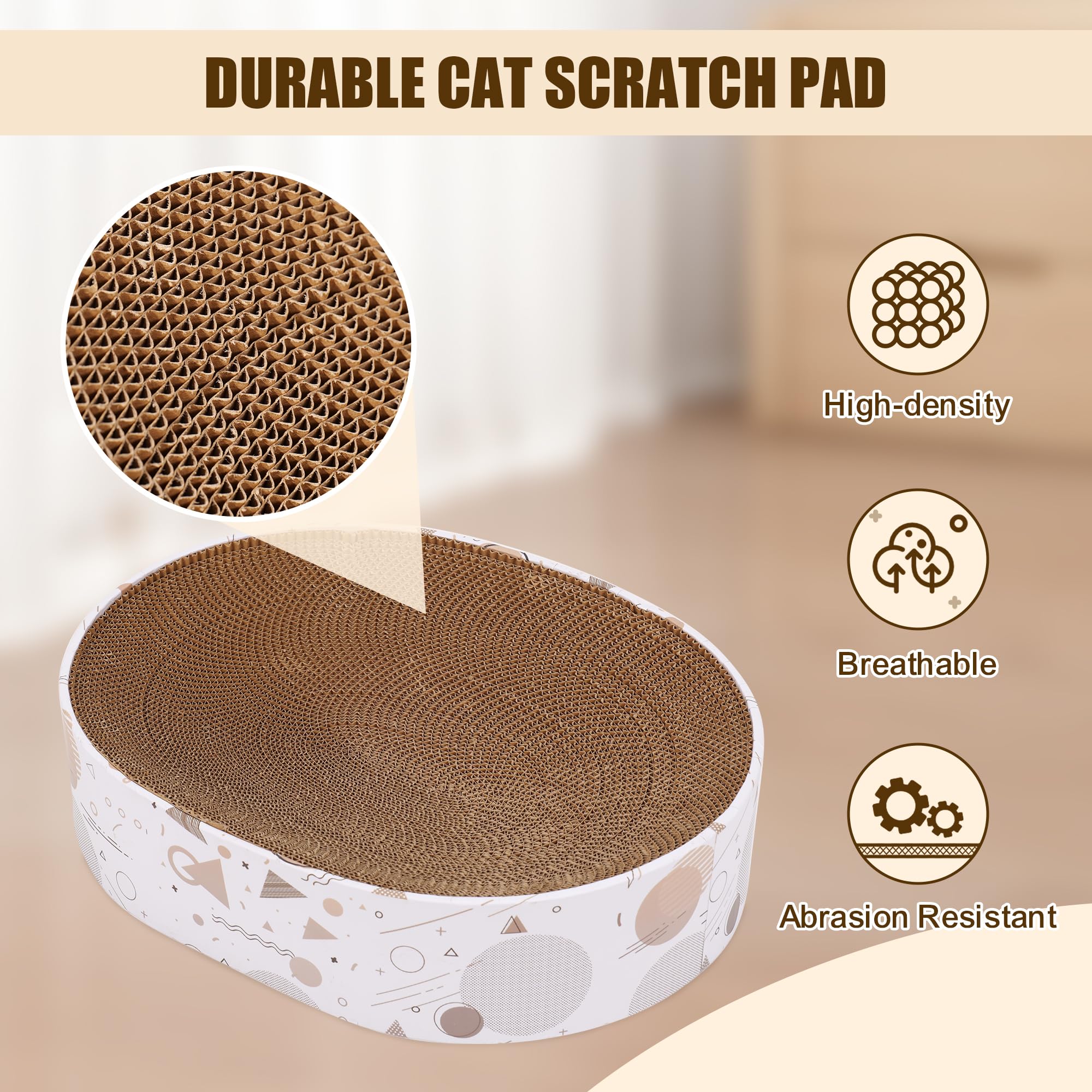 SMARTBEAN oval scratching pad catnip-ready angle attracts cats and encourages use.