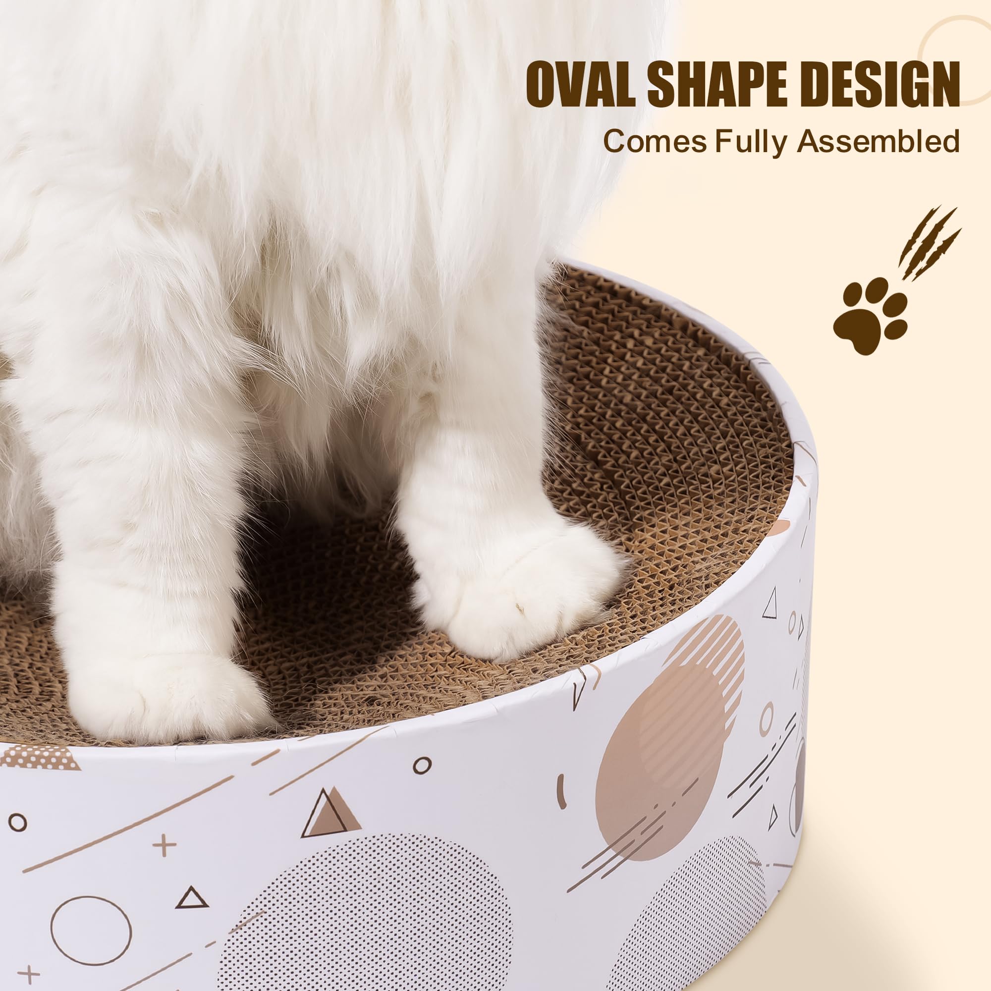 SMARTBEAN oval scratching pad in living room blends with décor and protects furniture.