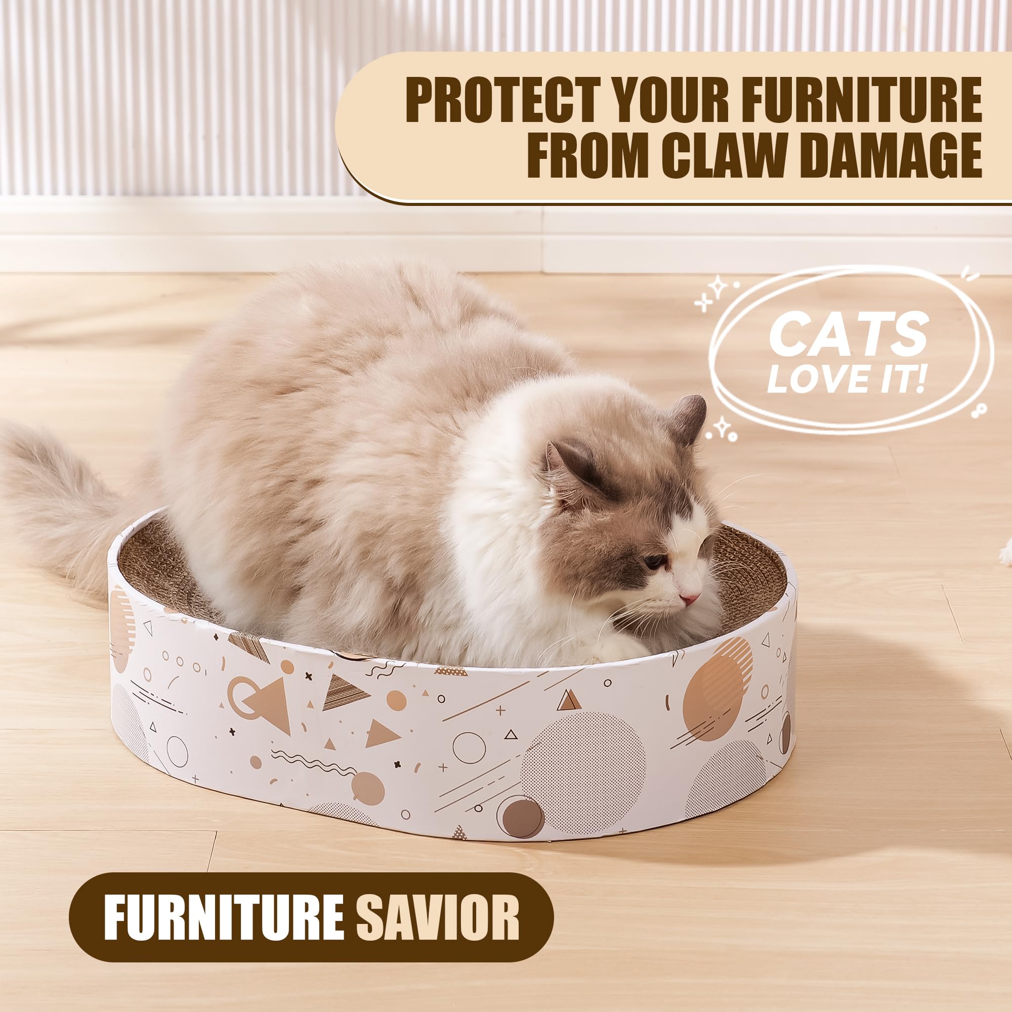 SMARTBEAN oval scratching pad side view highlights compact design for small spaces.