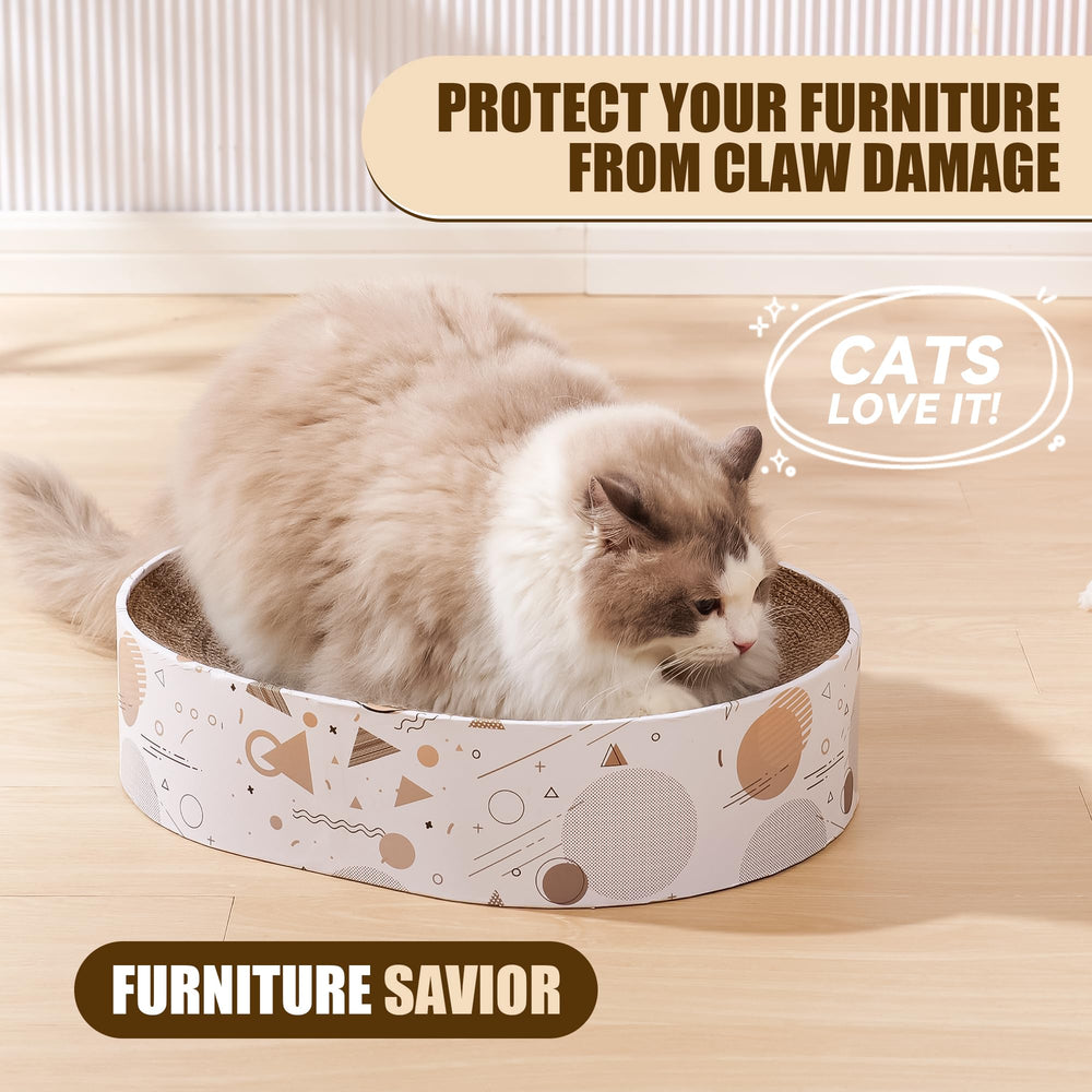 SMARTBEAN oval scratching pad side view highlights compact design for small spaces.