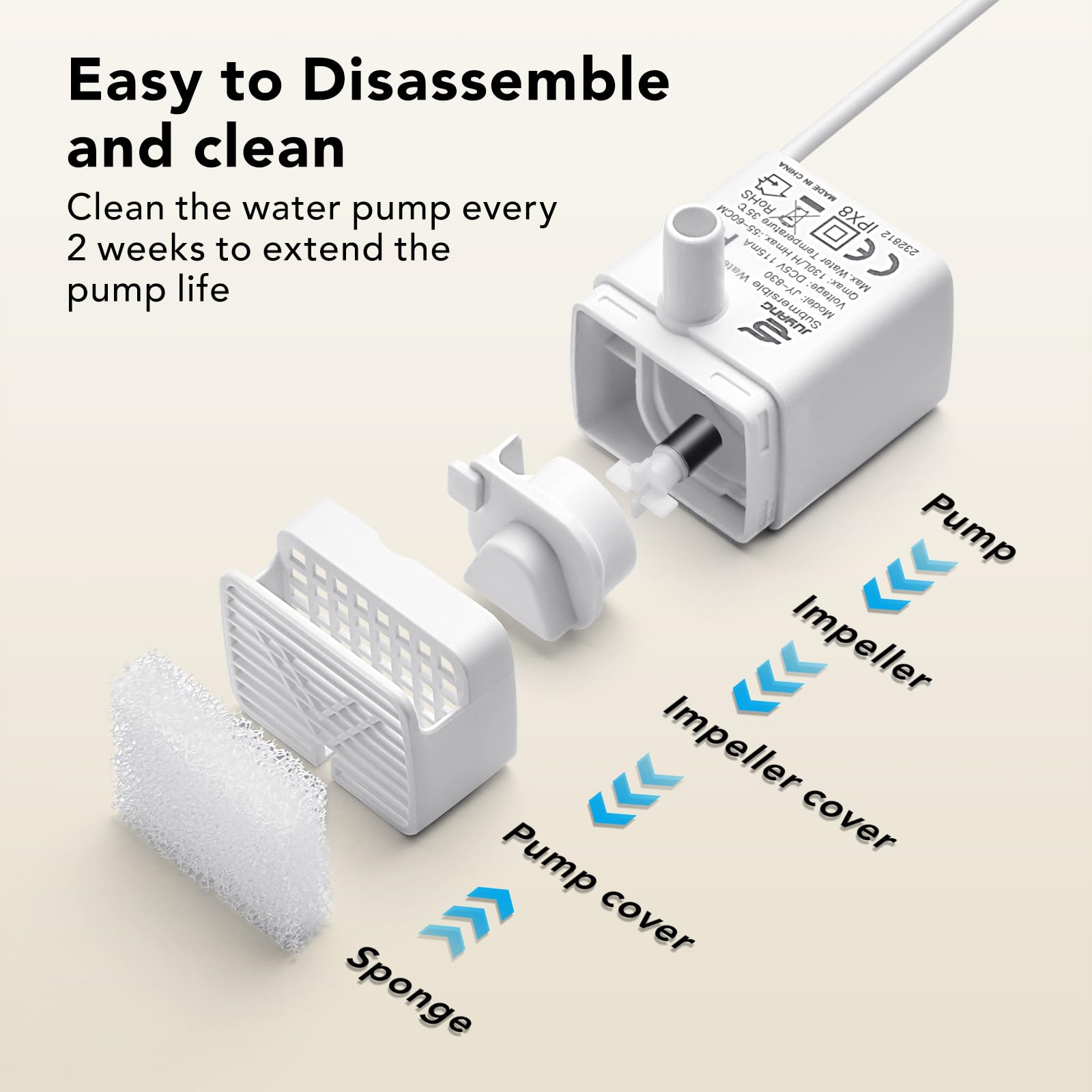 Smartoo replacement water pump with ultra-silent operation for quiet pet hydration at home.