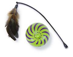 SmartyKat Feather Whirl action shot captures erratic motion that excites a cat.