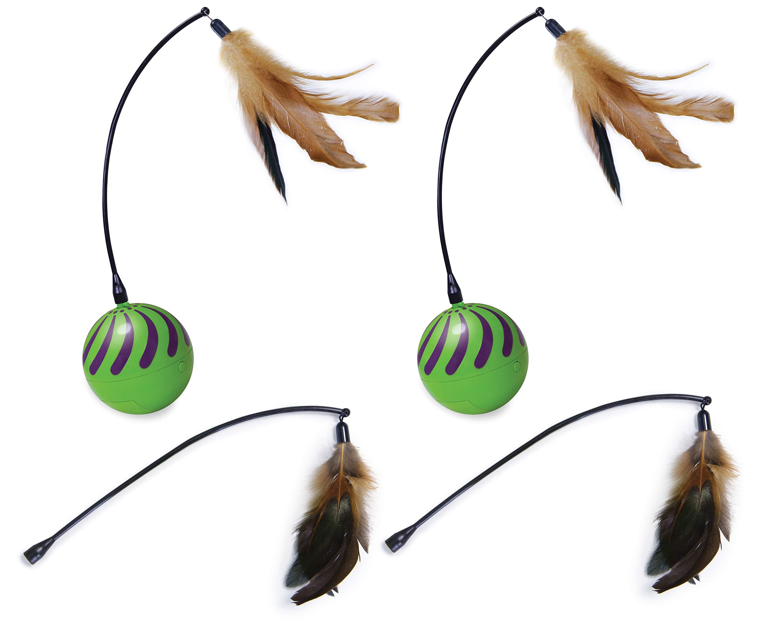 SmartyKat Feather Whirl base green demonstrates wobble motion for engaging playtime.