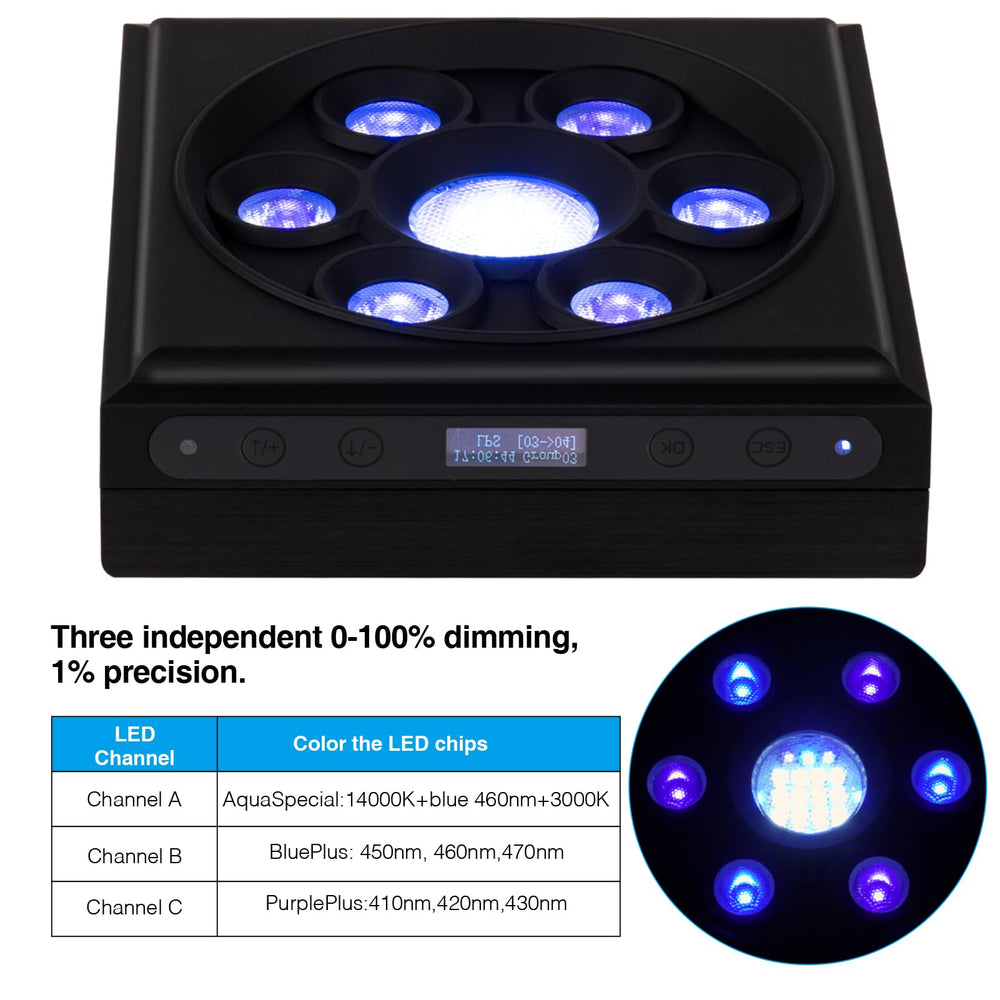 SMATFARM G3 reef light showing 26 high power LEDs for deep penetration