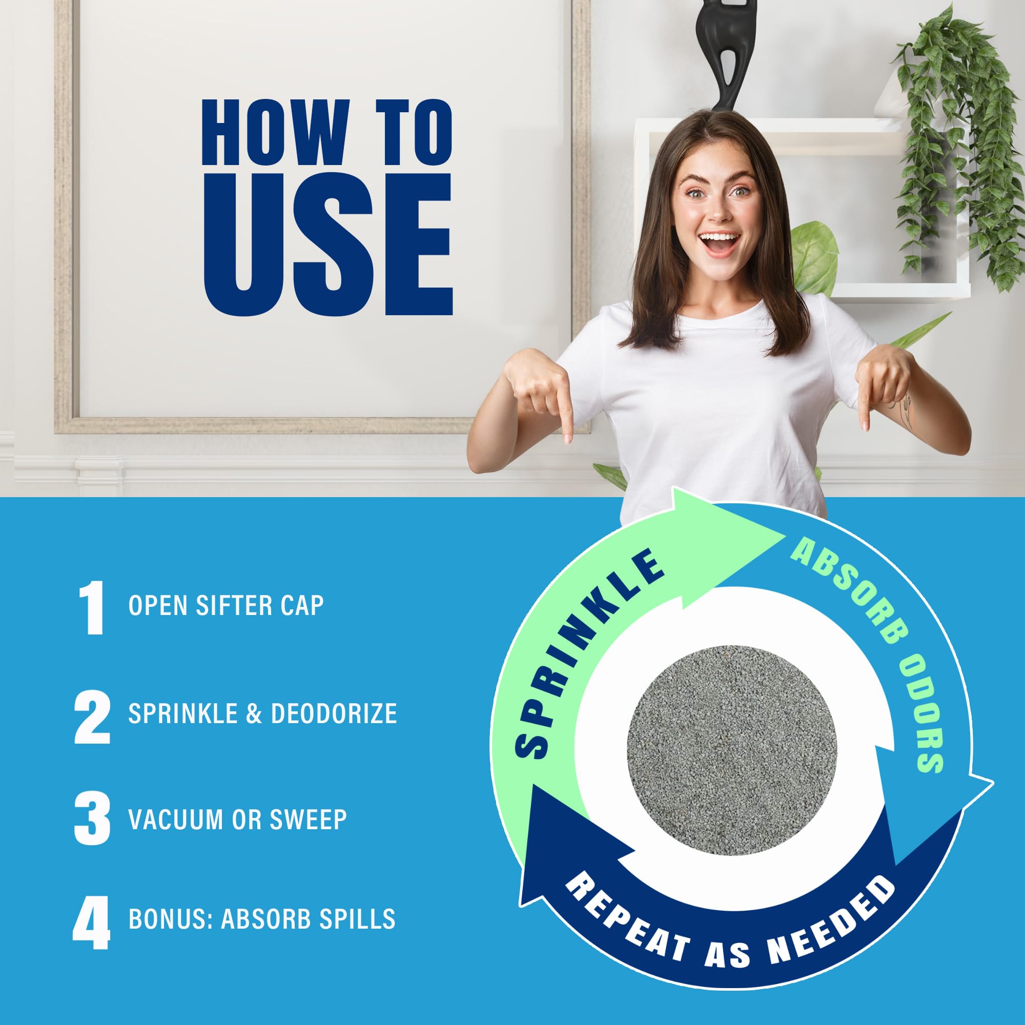 SMELLEZE easy-clean up using granules or bags