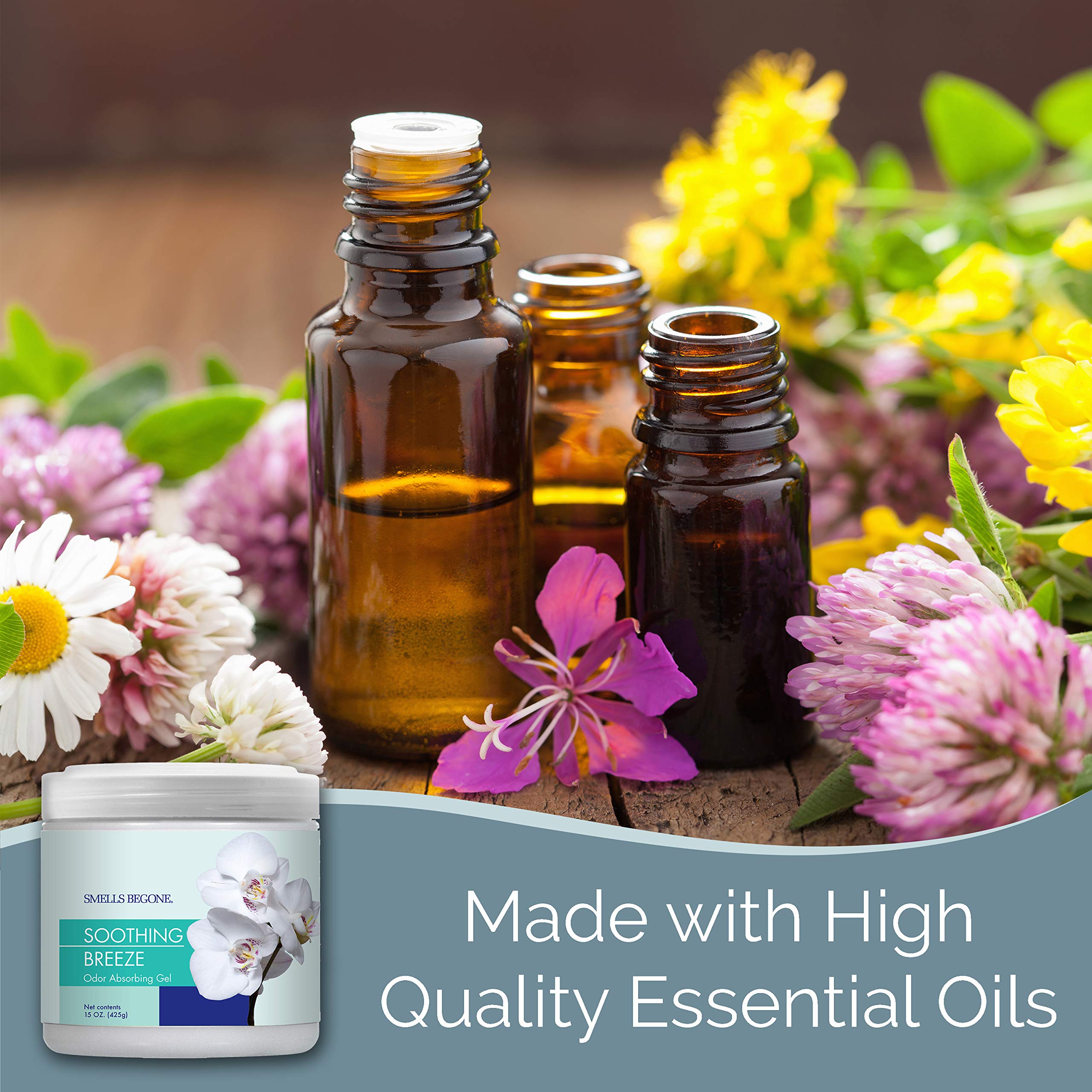 SMELLS BEGONE essential oils scent conveys pleasant aromatics without overpowering spaces.