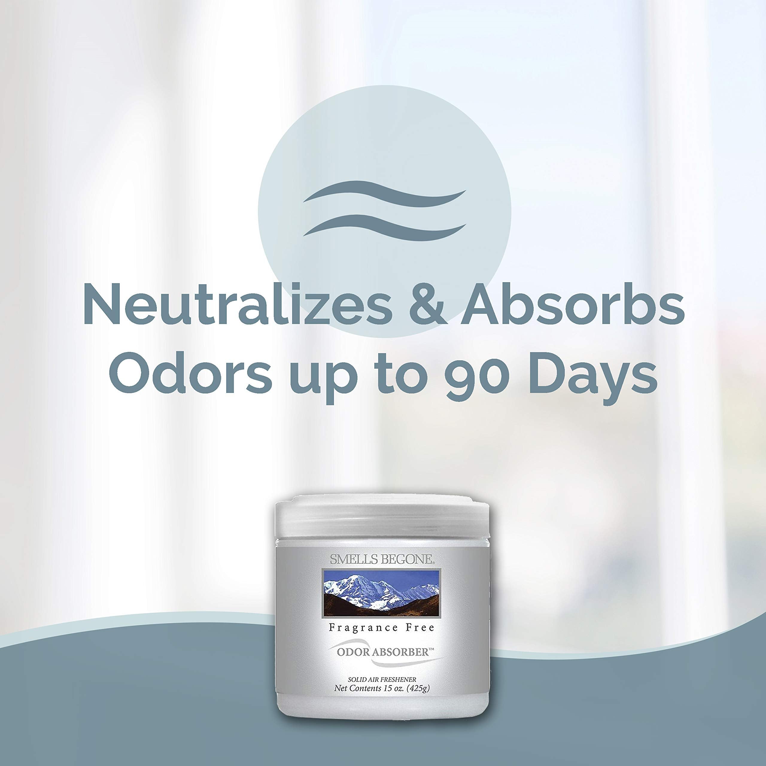Smells Begone odor absorber gel inside jar showcases fragrance-free formula