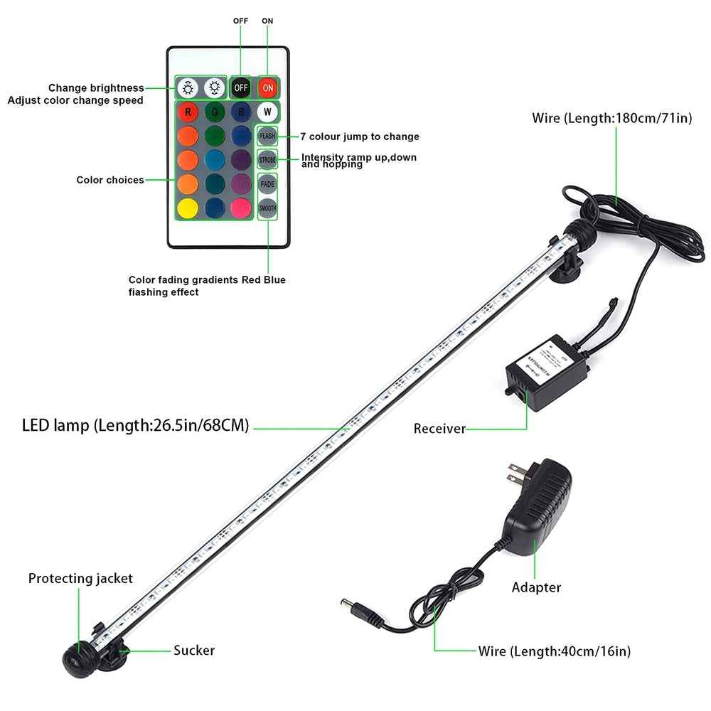 Smiful light with suction cups easily installs on tank top or bottom.