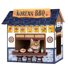 SMILE PAWS Korean BBQ cat house front view offers a cozy indoor retreat for cats.