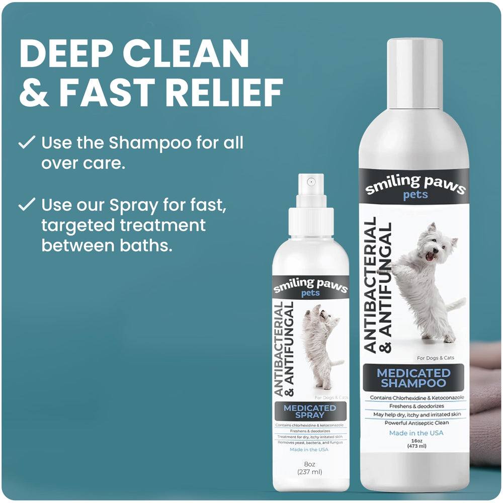 Smiling Paws Pets Advanced Chlorhexidine Spray 8oz bottle for easy, mess-free use.