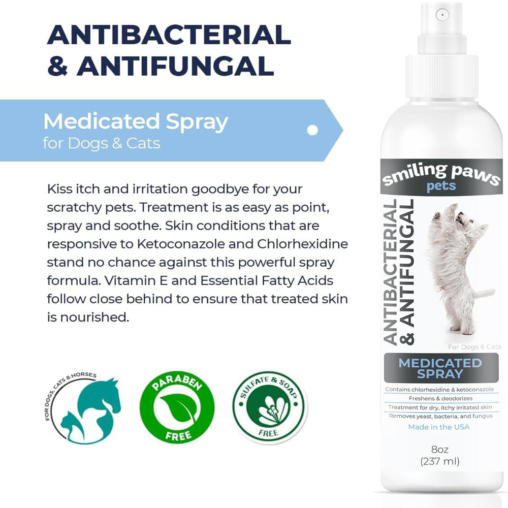 Smiling Paws Pets Advanced Chlorhexidine Spray application area shows precise spray reach.