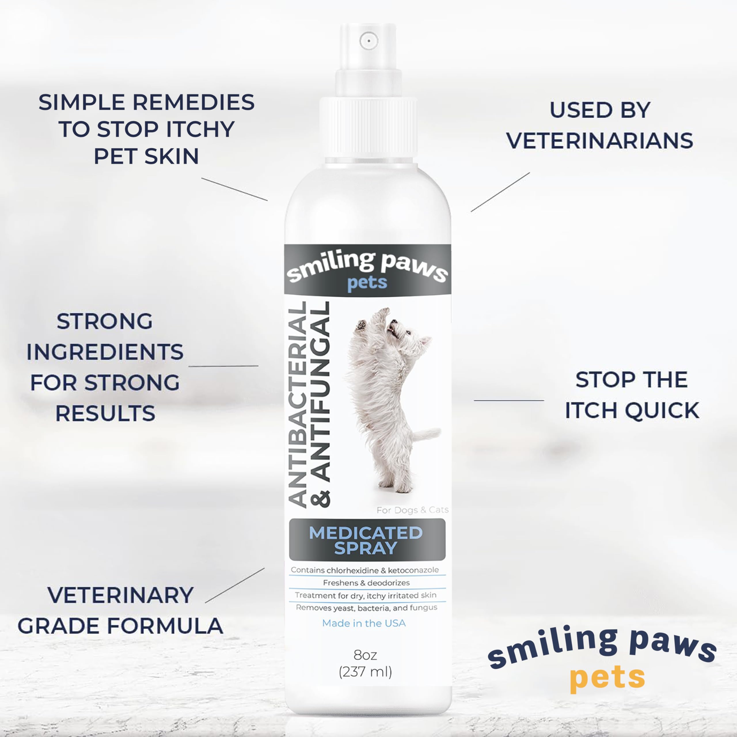 Smiling Paws Pets Advanced Chlorhexidine Spray mist for even application.