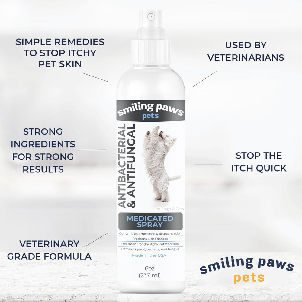 Smiling Paws Pets Advanced Chlorhexidine Spray mist for even application.