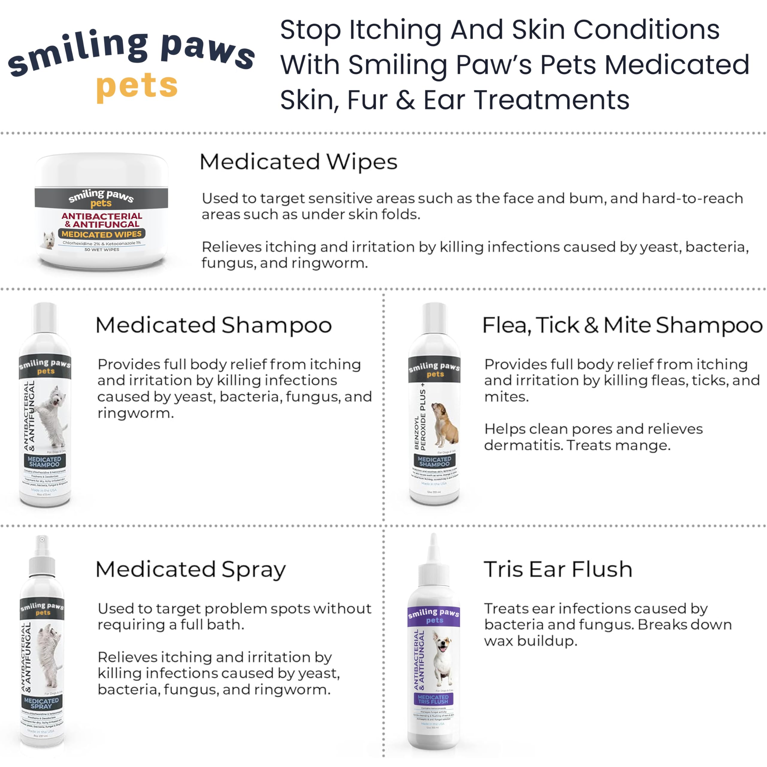 Smiling Paws Pets Tris Flush limpieza diaria de orejas de mascotas.