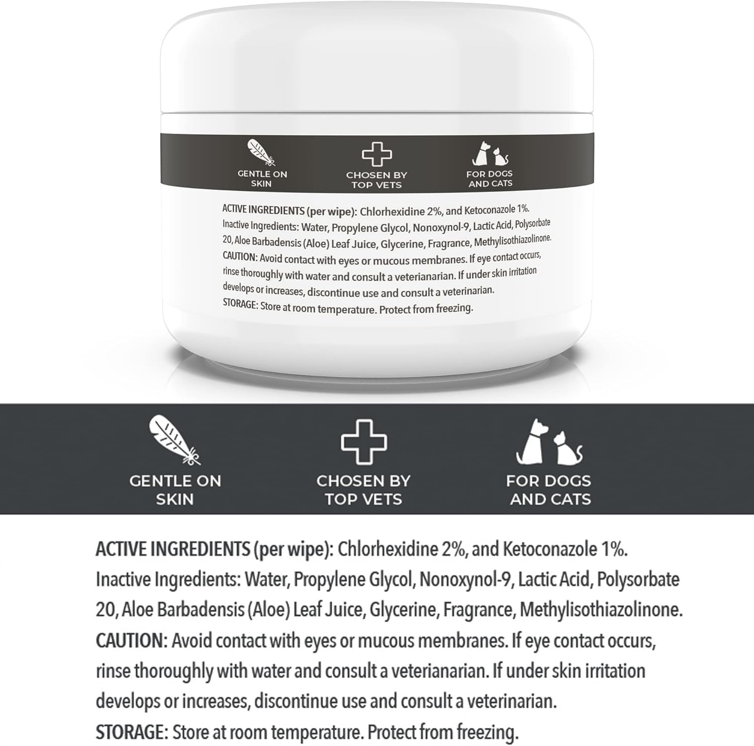 Smiling Paws Pets wipes featuring chlorhexidine and ketoconazole ingredients
