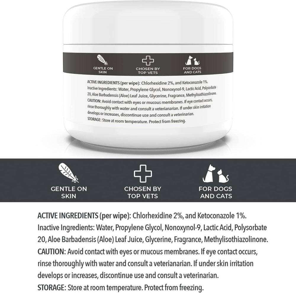 Smiling Paws Pets wipes featuring chlorhexidine and ketoconazole ingredients