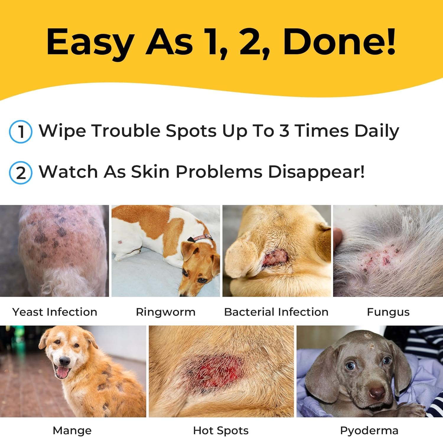 Smiling Paws Pets medicated wipes close-up package showing medicated formula