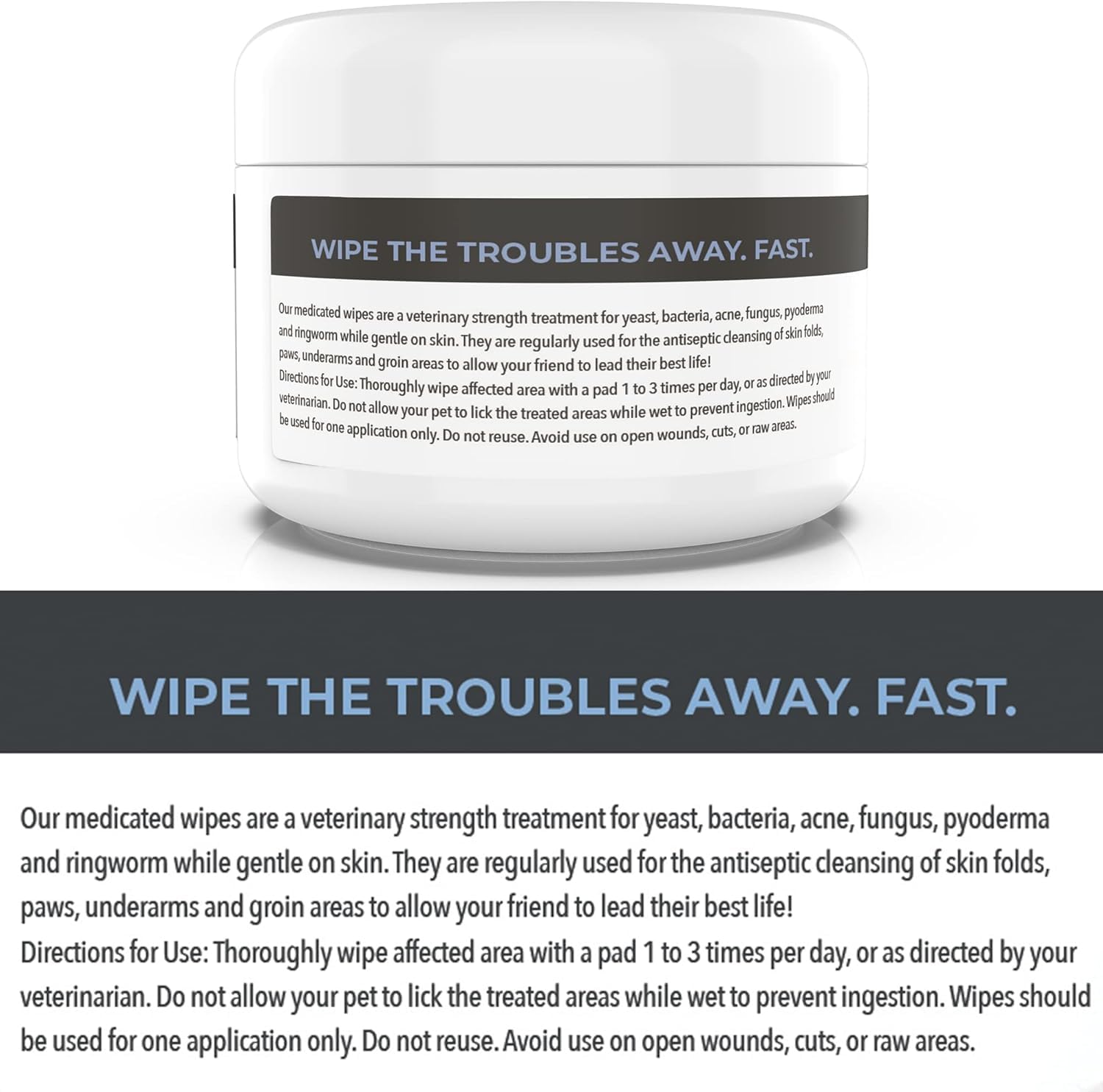 Smiling Paws Pets wipes applied to hot spots on a pet