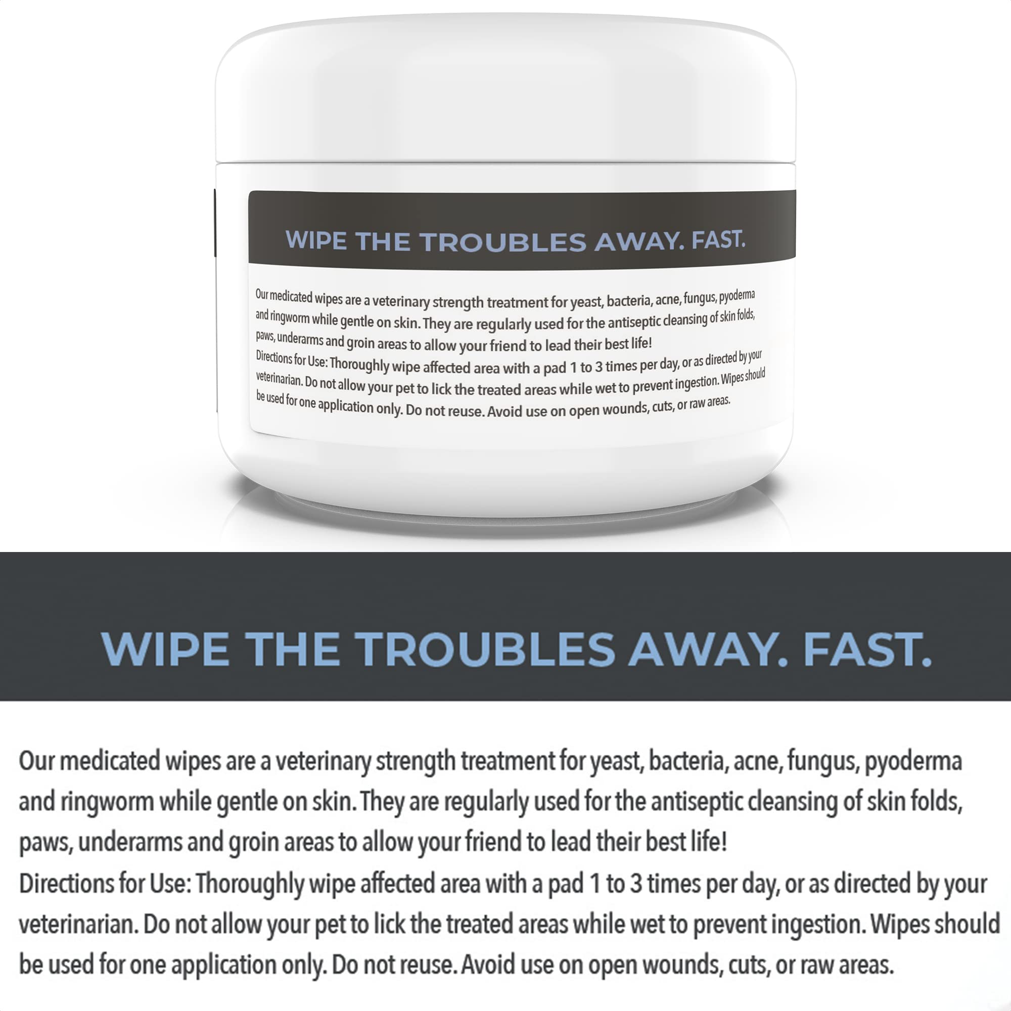 Smiling Paws Pets wipes for ringworm care on a pet skin area