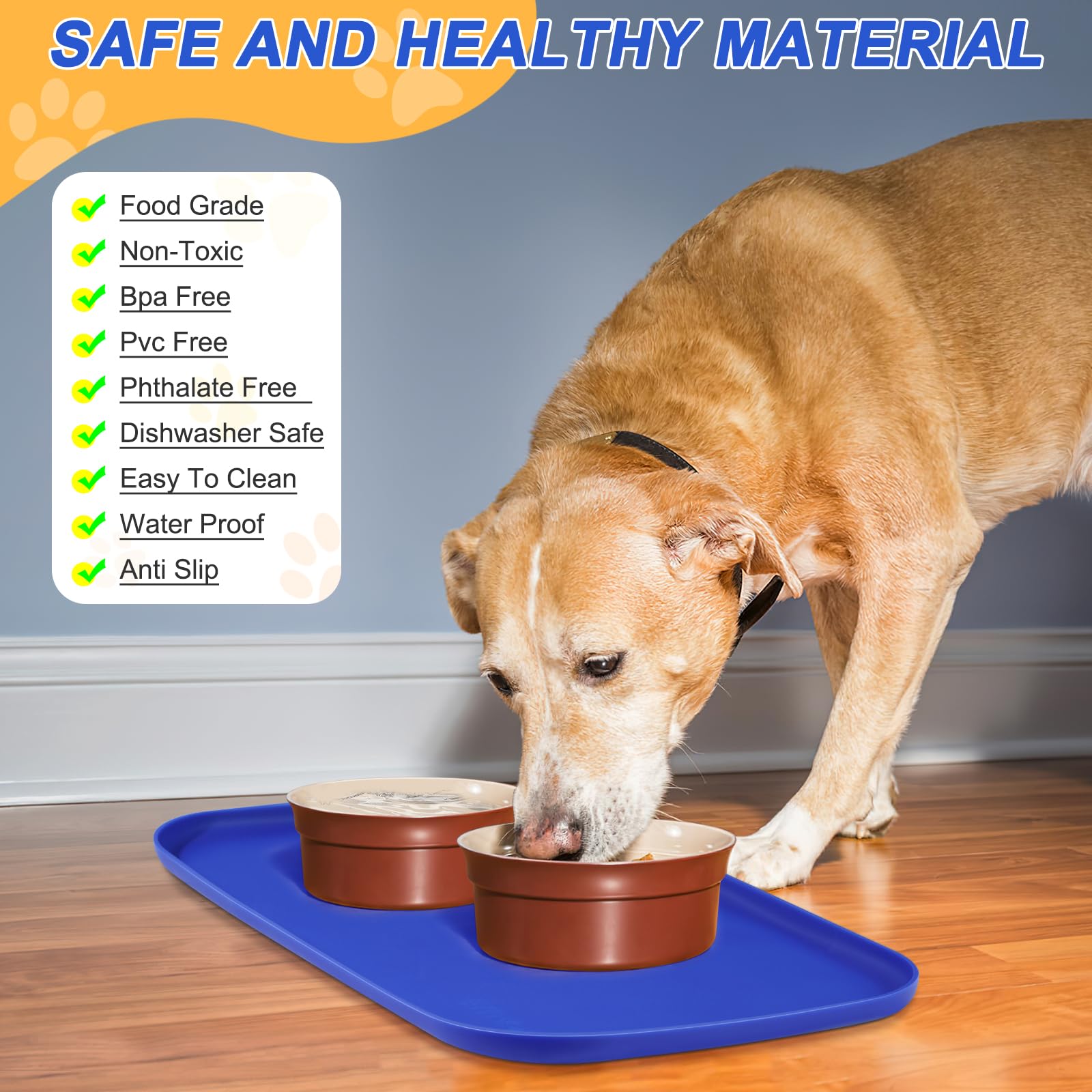 SMILOOL cat bowls placemat with high lip keeps bowls steady and clean